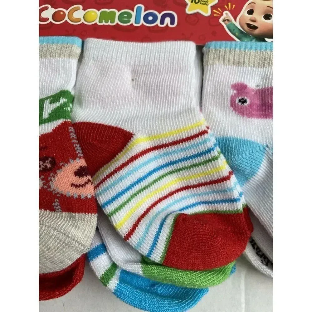 Cocomelon Toddlers Socks 10‎ Pk Fits Size 4-7 Unisex Moonbug JJ TomTom YoYo New